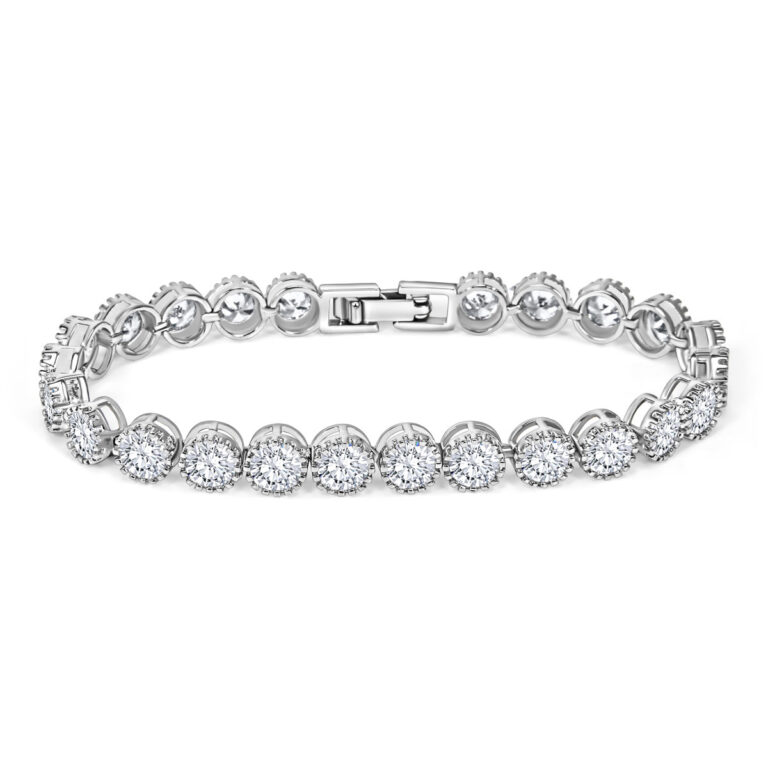 Ronde tennisarmband voor dames met fonkelende stenen, elegante zilverkleurige armband