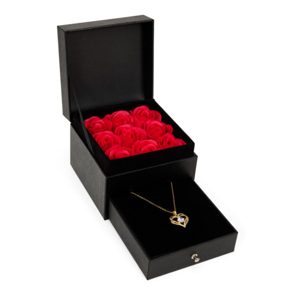 Swarovski Goldplated I Love You Hartjes Ketting met square doos zwart