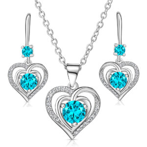 Swarovski Hart in Hart Ketting en Oorbellen (Aqua Blauw)
