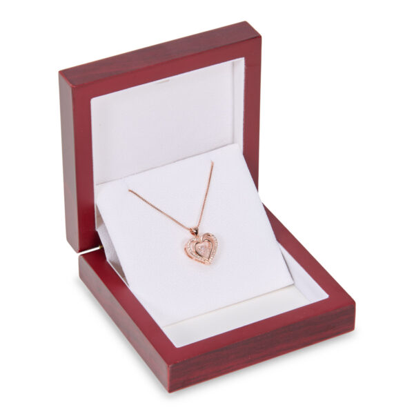 Swarovski Rose Gold Hart Ketting met witte zirkonia in houten doos met verlichting