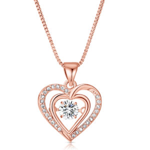 Rose Gold Hart Ketting met witte zirkonia